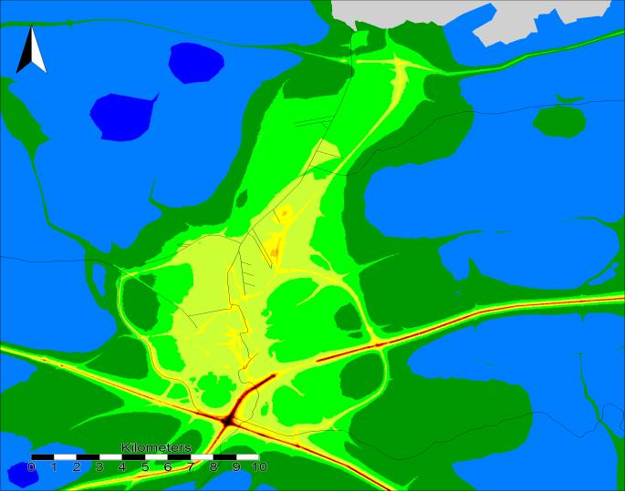 In stedelijke omgeving schommelt dit rond 30 à 35 µg/m³ met pieken boven de 50 µg/m³ (meeste tussen 50 en 63 µg/m³, hoger aan de tunnelmonden) ter hoogte van bepaalde ring-, snelen gewestwegen.