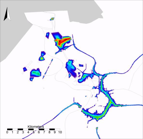 Midden en onderaan: zooms voor Gent (linksboven), Antwerpen (rechtsboven) en omgeving Brussel (onder). De lijnen stellen de scheepvaartbronnen voor.