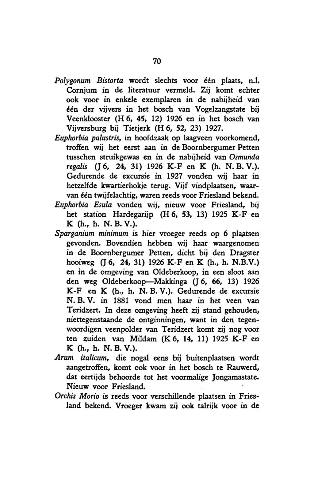 70 Polygonum Bistorta wordt slechts voor één plaats, n.1. Cornjum in de literatuur vermeld.