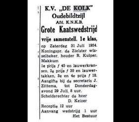 1955 30 juli v.f. (zaterdag) 1. M. v.d. Leest - Joh.D. Jansen - A. Hiemstra 2. J. v. Sinderen - S. Olivier - G. Groen 3. H. Schuil - A.