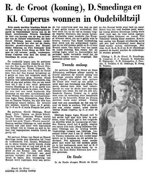 1963 27 juli uitn. 1. R. de Groot - D. Smedinga - K. Cuperus 2. J. Koopal - S. Sikkema - P. Ysbrandij 3. G. Okkinga sr. - E. Heeg - D. Talsma 4. D. Scheepstra - J. Pander - T.