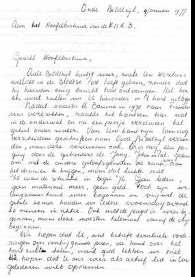 Brief fan siktaris Reinder van der Mei an de KNKB Brief fan