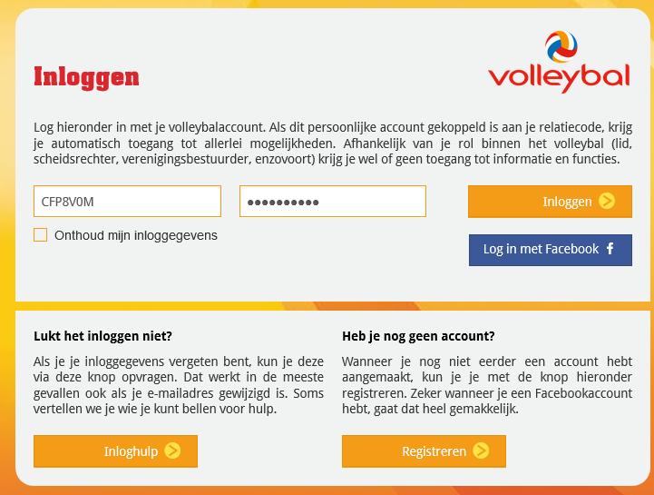 Inloggen op Nevobo-site / DWF (5) Als je een account hebt, vul je