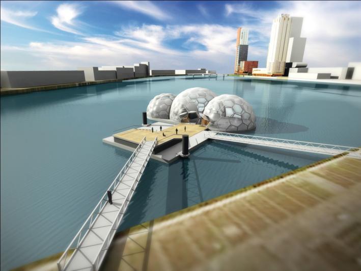 Drijvend paviljoen Rotterdam Opgeleverd in juni 2010 Lokale concepten van water en energie Eerste stap op weg naar