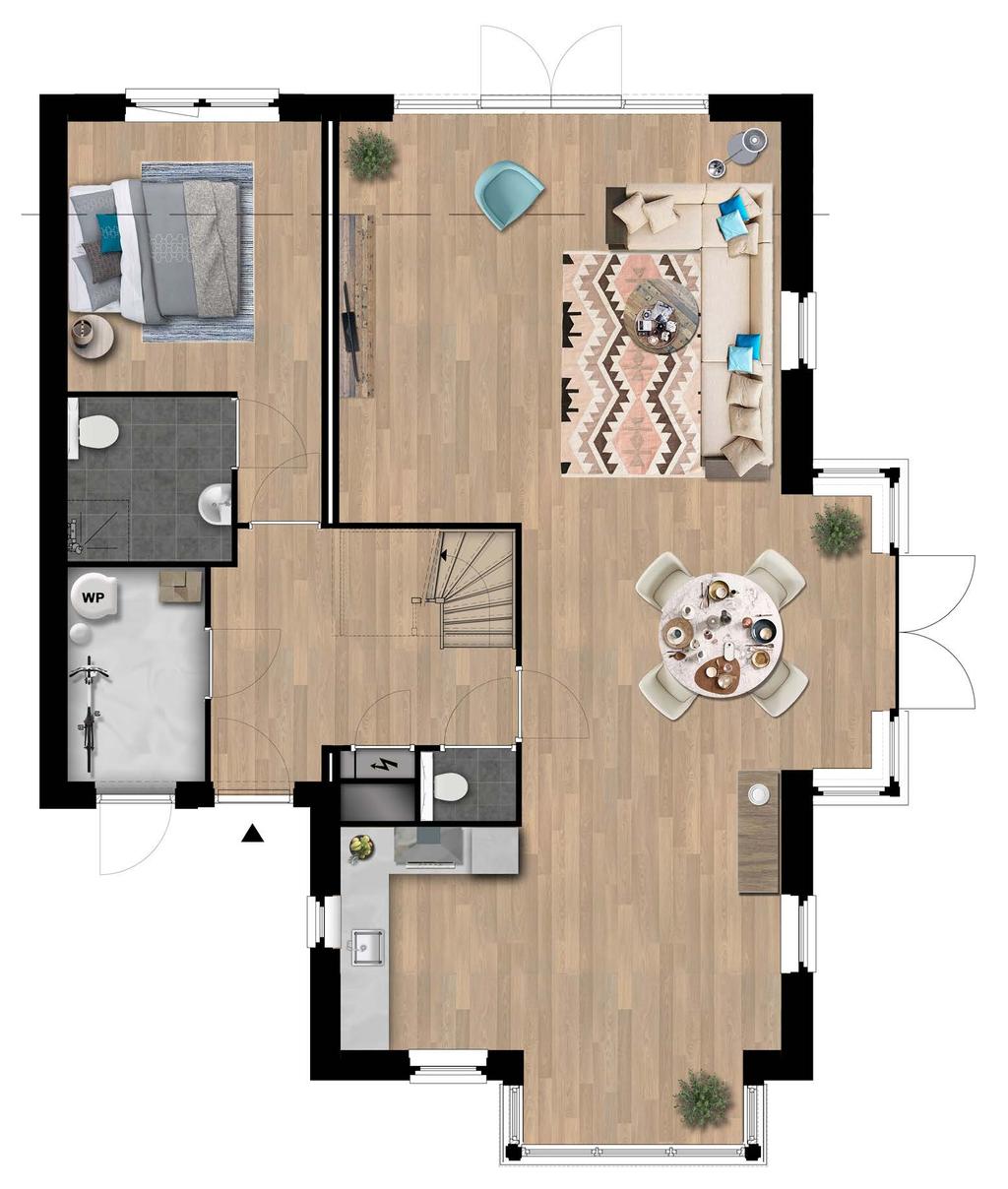 Opties - type F1 schaal 1:100 Mogelijke ruwbouwopties woningverbreding (beukmaat) luifel boven voordeur uitbouw begane grond achterzijde 1,2 m uitbouw begane grond + 1 e