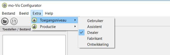 of "Dealer". Klik op het tabblad "Gereedschap" in de menubalk en verander het toegangsniveau van "Gebruiker" naar "Beheerder" of "Dealer".