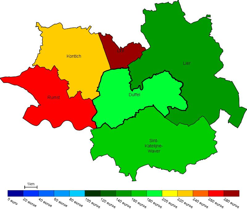 Vastgoed Prijs van bouwgrond in Duffel en omgeving Gemiddelde prijs in e/m 2 van bouwgrond in Duffel en omgeving Bron : Berekeningen van de ADSEI (FOD Economie) op basis