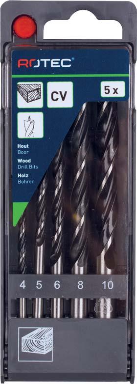 Houtspiraalboren in PVC-cassette 4, 50 5 delige