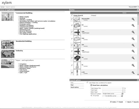 De mogelijkheid om te zoeken op applicatie en de gedetailleerde resultaten maken het gemakkelijk om de optimale pompolossing te selecteren zonder voorafgaande kennis van Lowara en Vogel producten.