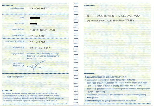 Groot vaarbewijs II*) *) Dit document kan ook door de Minister van Verkeer en Waterstaat,