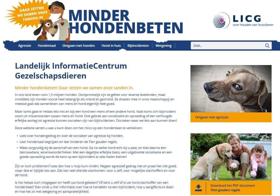 Werkpakket 3: project campagne verantwoord houden van huisdieren Voorjaar campagne Minder Hondenbeten De website minderhondenbeten.
