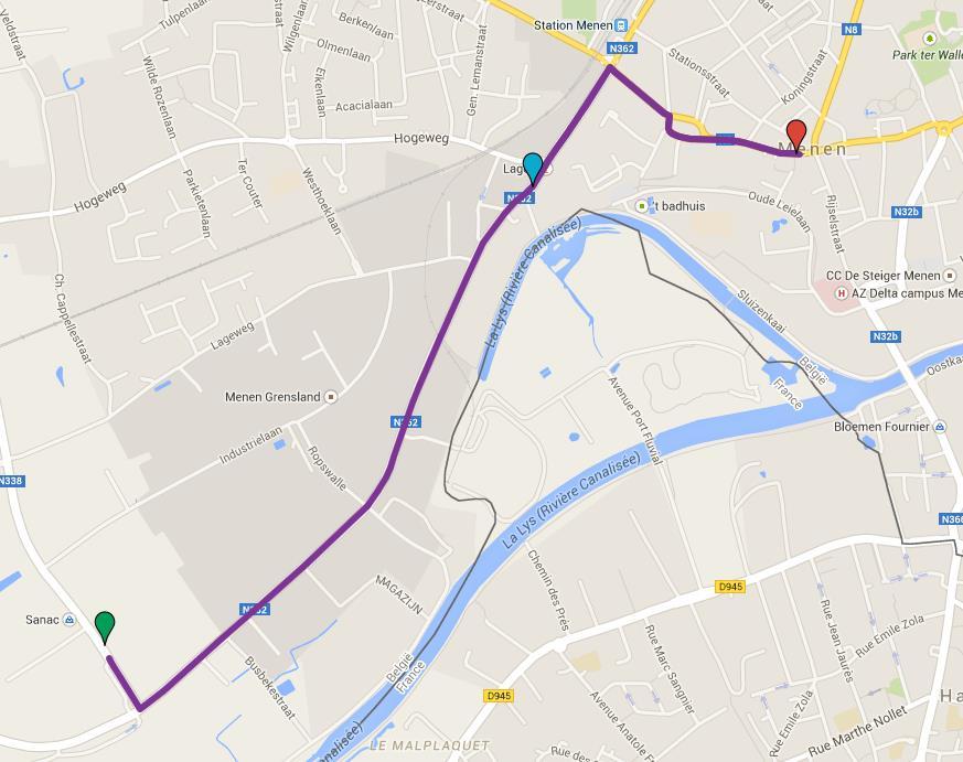 Aankomst: laatste 3 km & laatste kilometer Arrivée: dernière 3 km et dernier kilomètre Groene marker: begin laatste 3 km - Marqueur vert: