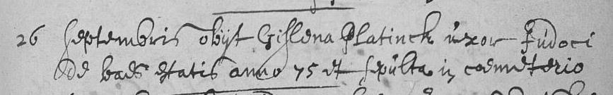 Vindplaats: RAB, parochieregisters Lokeren, overlijdensakten 4/4/1669 2/4/1710, pagina 56 van 202. Een jaar later overleed ook Judocus, op 12 november 1679, te Lokeren.