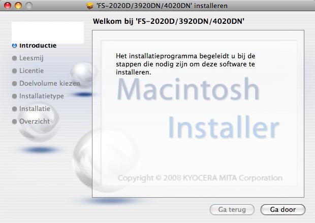 4 or higher afhankelijk van uw MAC OS-versie. 5 Dubbelklik op OS X x.x. 6 Het installatieprogramma van de printerdriver start.