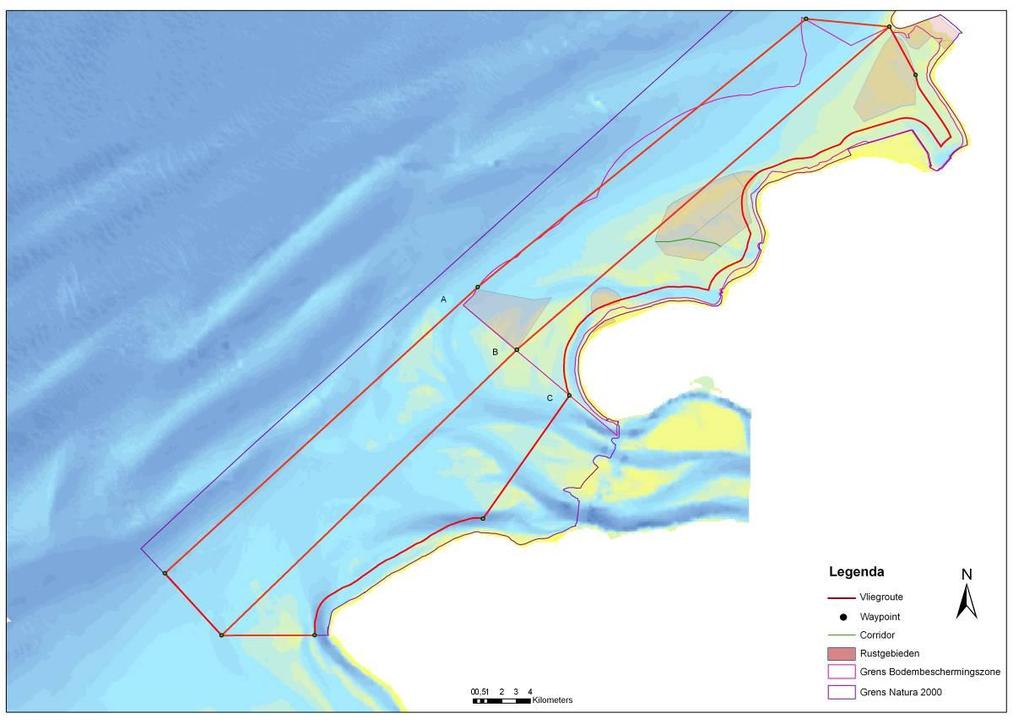De waarnemingen vanaf de vluchtlijn A en B richten zich vooral op de visserij. Vluchtlijn A loopt ongeveer gelijk aan de westelijke grens van het bodembeschermingsgebied.