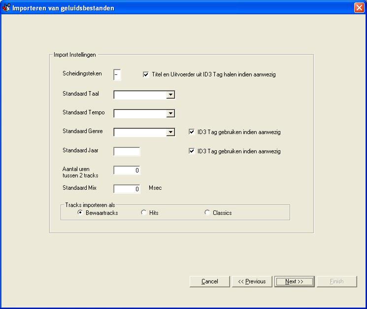 Vervolgens kan U de standaardwaardes ingeven voor de belangrijkste parameters in de digital database.