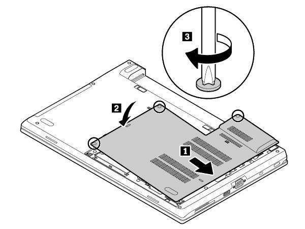 5. Plaats een nieuwe bodemafdekplaat 1 2. Controleer of de klemmen van de bodemafdekplaat onder de klep aan de onderkant van de computer vastzitten.