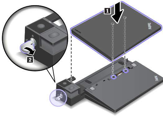 Een dockingstation aansluiten op de computer Attentie: Wanneer de computer aan een dockingstation is gekoppeld, til deze combinatie dan nooit alléén op aan de computer.