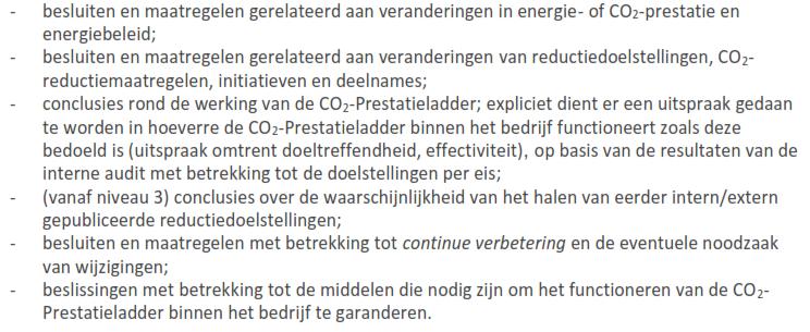 informatie van in- en externe audits milieubarometer, input en output gegevens etc.