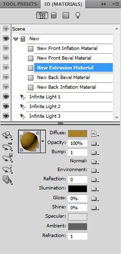 Instellingen van New Materiaal met schuine voorzijde: New Materiaal met extrusie, kleur Onscherp = # A78125.