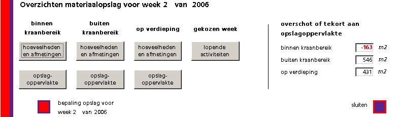 Door het klikken op de grijze knoppen toont het model detailoverzichten per opslaggebied.