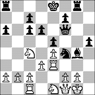 d4 waarna zwart nog wel eens problemen kan krijgen met haar koning midden op het bord. 13.Pbd2 In plaats van te richten op tegenspel wil wit zijn koningsstelling versterken.