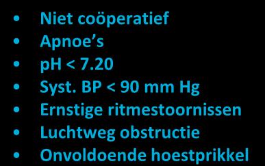 BP < 90 mm Hg Ernstige ritmestoornissen Luchtweg obstructie