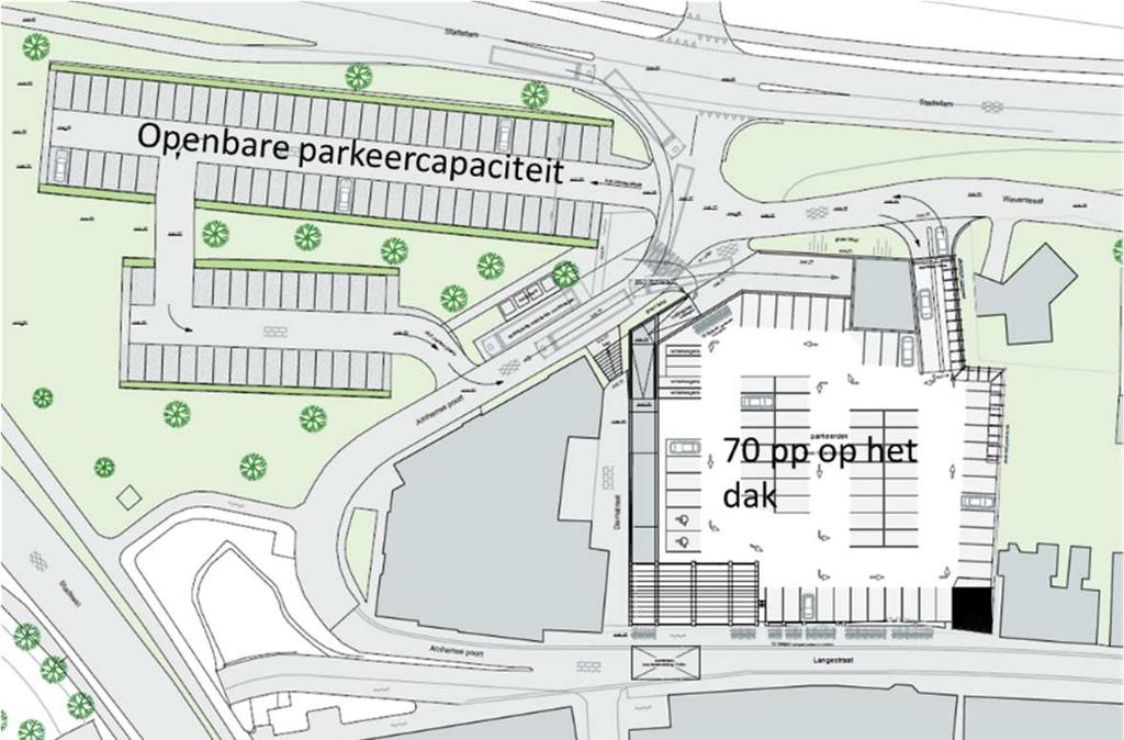 2.2.5 Parkeercapaciteit In het plan wordt uitgegaan van 70 parkeerplaatsen die gerealiseerd worden op het dak van de supermarkt (zie ook figuur 2.4). Figuur 2.