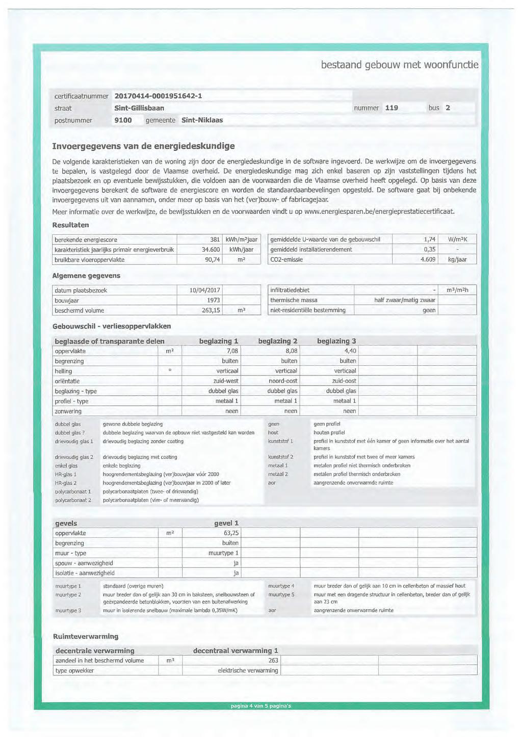 Invoergegevens van de energiedeskundige De volgende karakteristieken van de woning zijn door de energiedeskundige in de software ingevoerd.