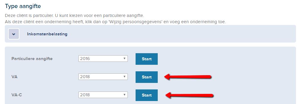 2. JAARWERK AANGIFTES 2.1. INLEIDING Vanaf deze versie kunt u de volgende aangiftes verwerken: Voorlopige aangiftes IB 2018 Voorlopige aangiftes VPB 2018 Toeslagen 2018 2.2. VOORLOPIGE AANGIFTES IB