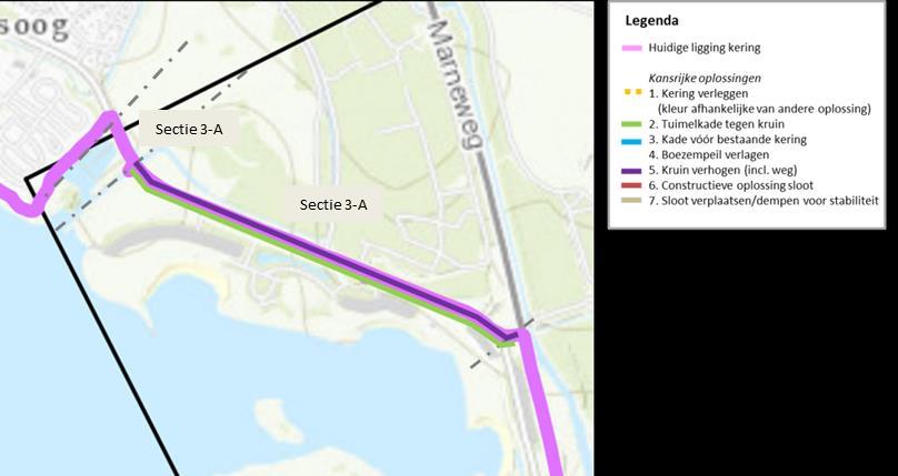 In sectie 3A loopt de kering vanaf de jachthaven Lauwersgat over de Strandweg richting het zuidoosten tot waar de Strandweg aansluit op de provinciale weg N361.