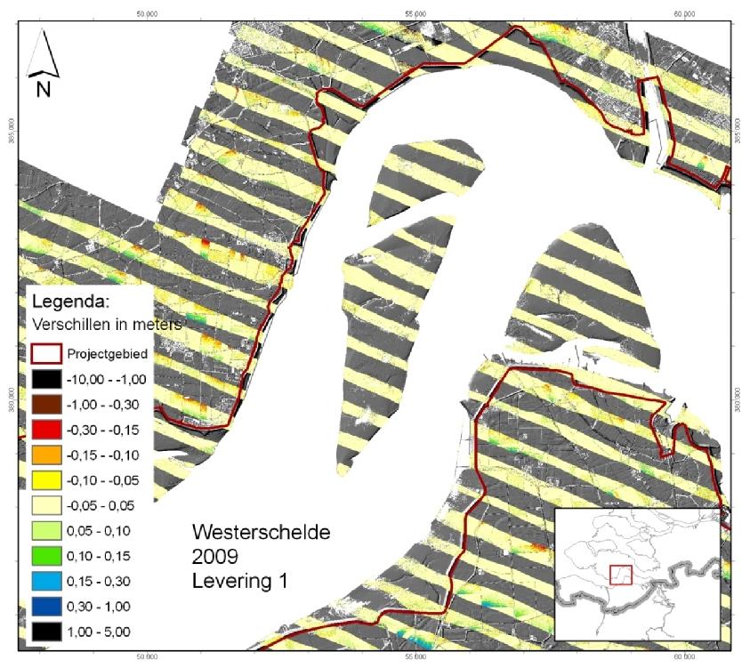 3.3.5 Resultaten van de controle op de strookaansluiting en overlap De strookaansluiting en overlap zijn visueel gecontroleerd in het verschilgrid van de overlappen.