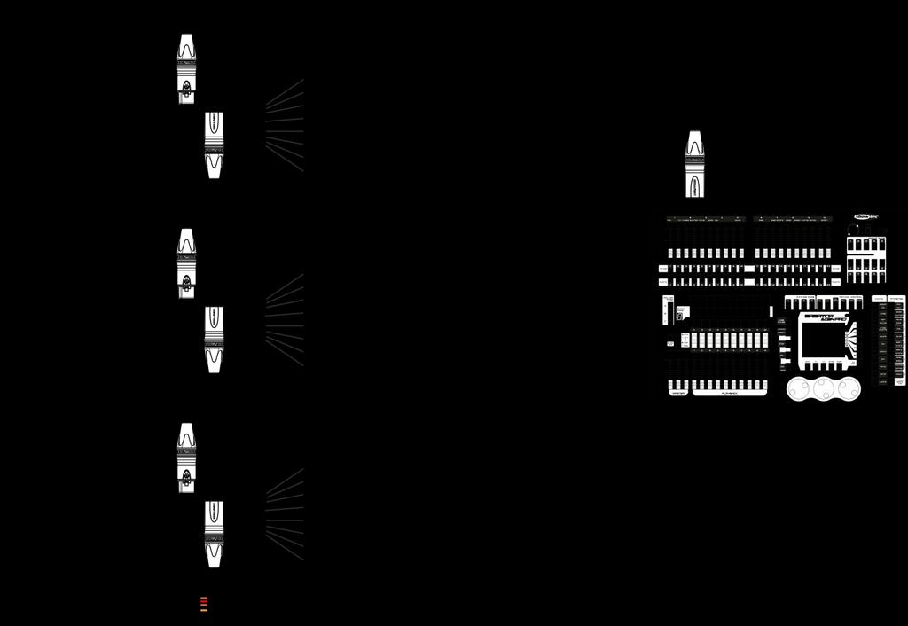 04) Koppel de apparaten zoals getoond in afb. 05. Sluit de DMX Out-connector van de eerste eenheid aan op de In-connector van de tweede eenheid met een DMX-signaalkabel.