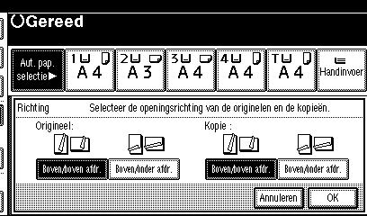 Kopiëren B Druk op [Richting], kies de richting (origineel/kopie) en druk dan op [OK]. -zijdig, 1 pagina Combi.