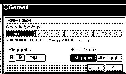 Kopiëren Stempelpositie en afdrukrichting van het origineel D Kies de gewenste stempel.