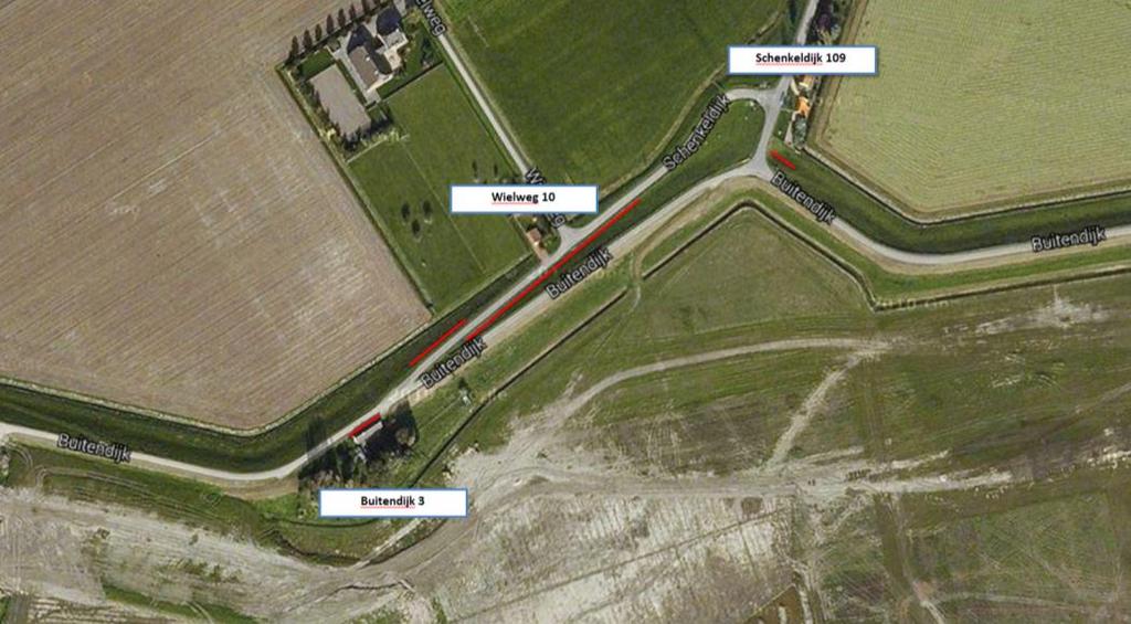Blad 5/5 Traject 4 t/m 6 Buitendijk/Schenkeldijk Op traject 5 wordt vanaf 7 maart het asfalt tussen Wielweg en Schenkeldijk verwijderd.