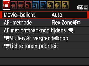 3 Menufunctie-instellingen Menu-opties op de tabbladen [k1], [k2] en [k3] worden hieronder uitgelegd. [k1] Movie-belichting Gewoonlijk stelt u dit in op [Auto].