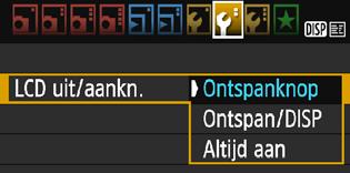 Handige functies 3 Het LCD-scherm in-/uitschakelen U kunt de camera zo instellen dat de weergave met instellingen voor de opnamefunctie (pag.