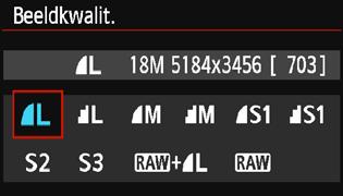 3 De opnamekwaliteit instellen U kunt het aantal pixels en de beeldkwaliteit selecteren. Er zijn tien instellingen voor de opnamekwaliteit: 73, 83, 74, 84, 7a, 8a, b, c, 1+73, 1.