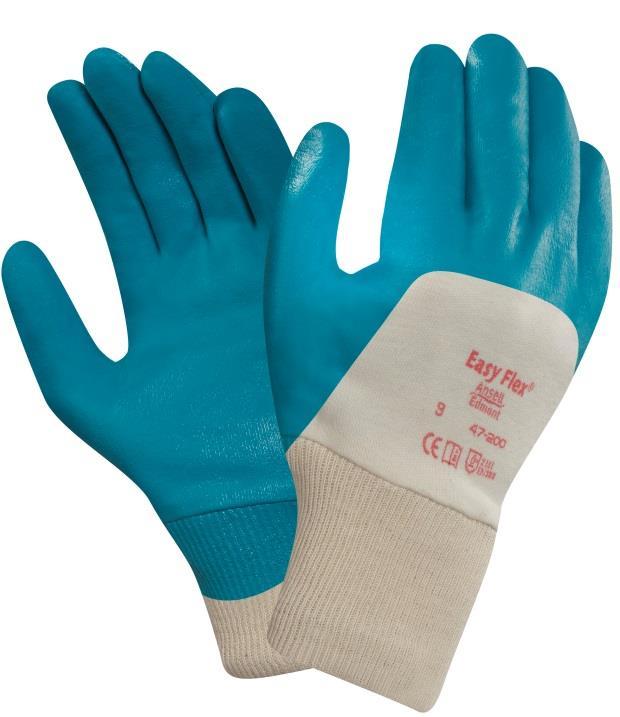 Handschoen Ansell Easy Flex 47-200 - De Ansell Easy Flex 47-200 handschoen is voor 3/4 nitril gecoat en heeft een interlockkatoenen voering en een manchet van tricot - De handschoen voelt even