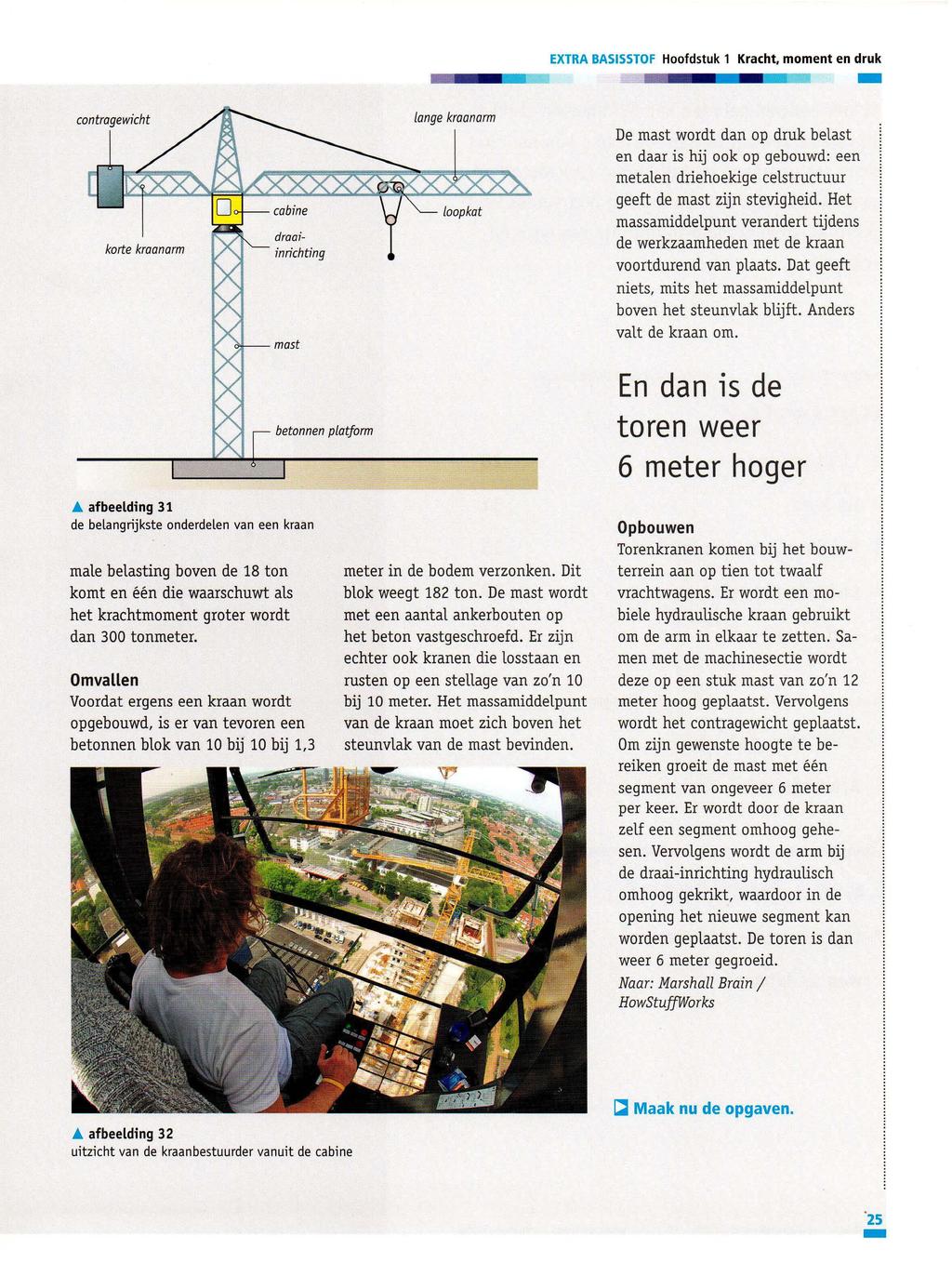 korte kraanarm lange kraanarm - EXTRA BASISSTOF Hoofdstuk 1 Kracht, moment en druk De mast wordt dan op druk belast en daar is hij ook op gebouwd: een metalen driehoekige celstructuur geeft de mast