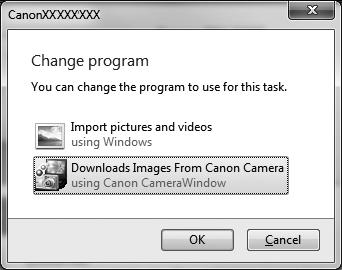 Meegeleverde software, handleidingen Kies [Downloads Images From Canon Camera using Canon CameraWindow/ Beelden van Canon-camera via Canon CameraWindow downloaden] en klik op [OK].