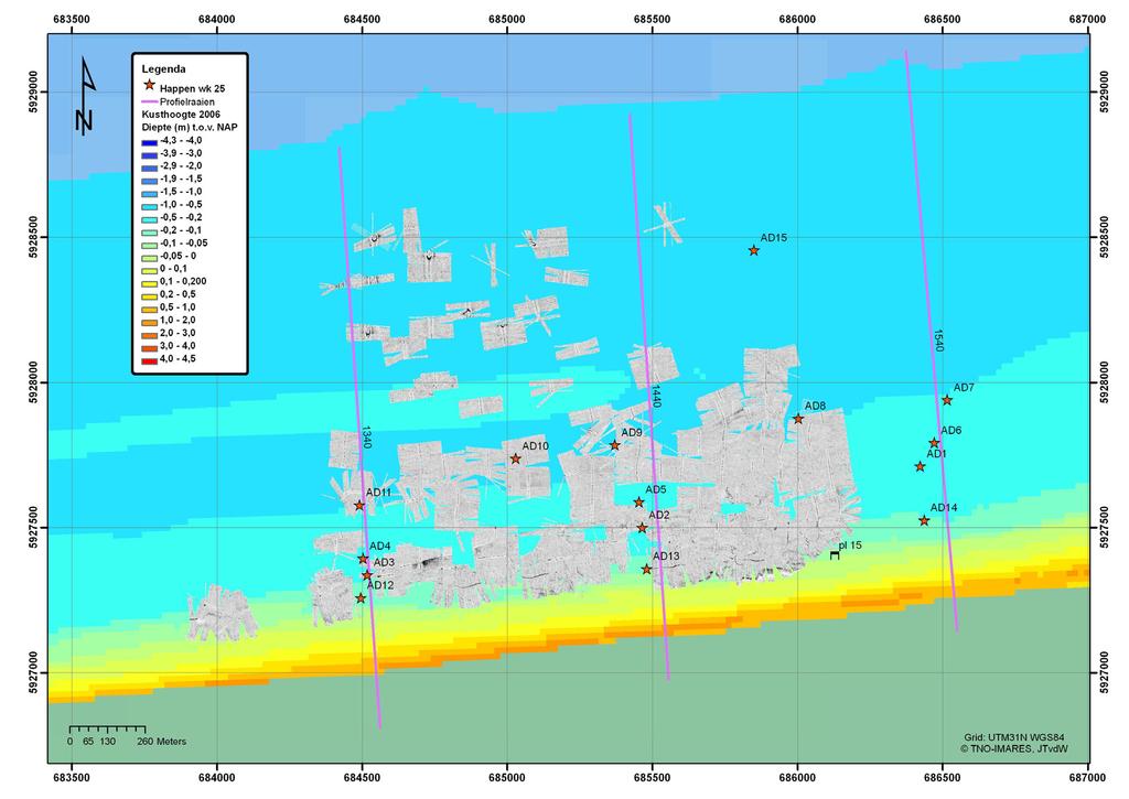 4.2 Side scan sonar 4.2.1 Noordelijke kustgebied: Ameland De side scan sonar opnames bij Ameland zijn verwerkt in een mozaïekkaart (Figuur 13).