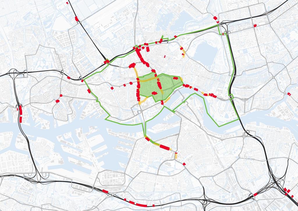 Gezondheid en welzijn: Milieukaart NO2 Koersnota Lucht Rood: huidige knel en bijna knelpunten NO2 Geel: aandachtsgebieden NO2