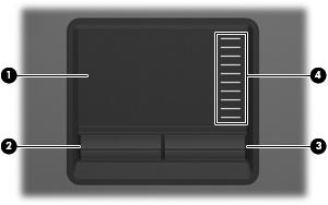 1 Touchpad gebruiken De volgende afbeelding en tabel geven informatie over het touchpad van de computer.