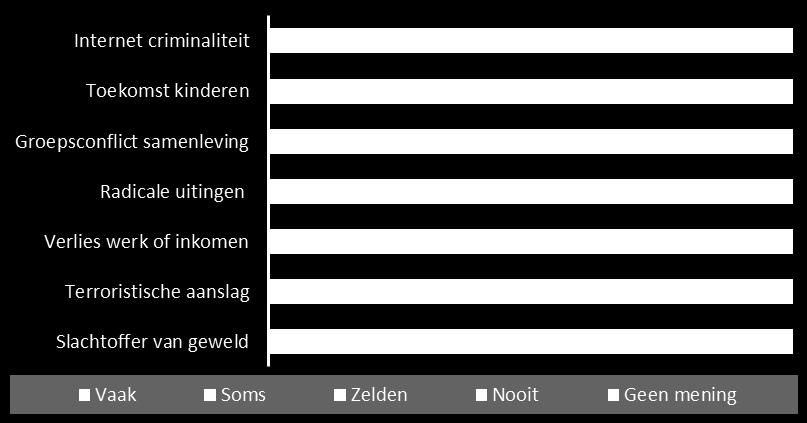 Bezorgdheid Ruim de helft van de inwoners maakt zich zorgen om internet criminaliteit Zaken waar Zeistenaren wel eens bang voor zijn, 2017 n=1003-1487 Internetcriminaliteit die in de afgelopen 12