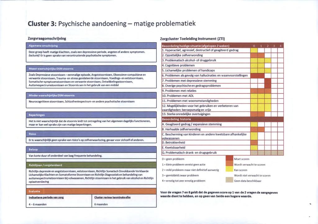 Cluster 3: Psychische aandoening - matige problematiek Zorgvraagomschrijving Algemene omschrijving Deze groep heeft matige klachten, zoals een depressieve periode, angsten of andere symptomen.