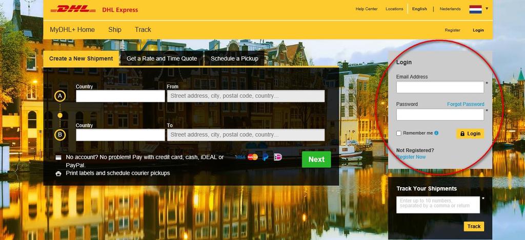 ENGLISH Rate Quote within MyDHL+ Within MyDHL+ it is very easy to see an overview of available products and transit times for a destination by using the Rate quote function.