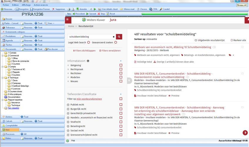 IX. Integratie Jura Pyramic 1. Een document in Jura zoeken Om een document in Jura te zoeken: Druk op Jura in het Pyramic-scherm.