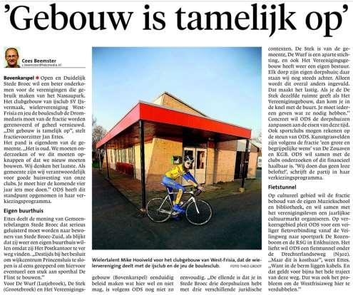 De kantine In het Noord-Hollands Dagblad verscheen op dinsdag 25 februari jl. onderstaande artikel.